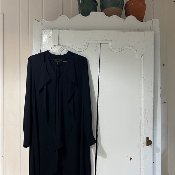 BCBGMAXAZRIA Flowy High Low Ruffle Chiffon Dress in Black, XXS - Picture 4 of 6